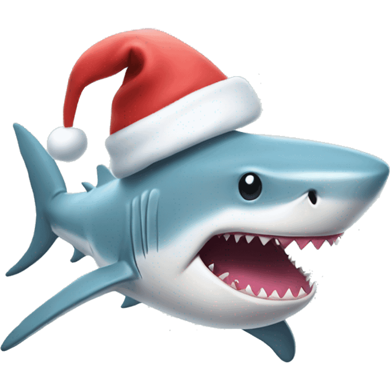 Pastel cute shark with a christmas hat emoji