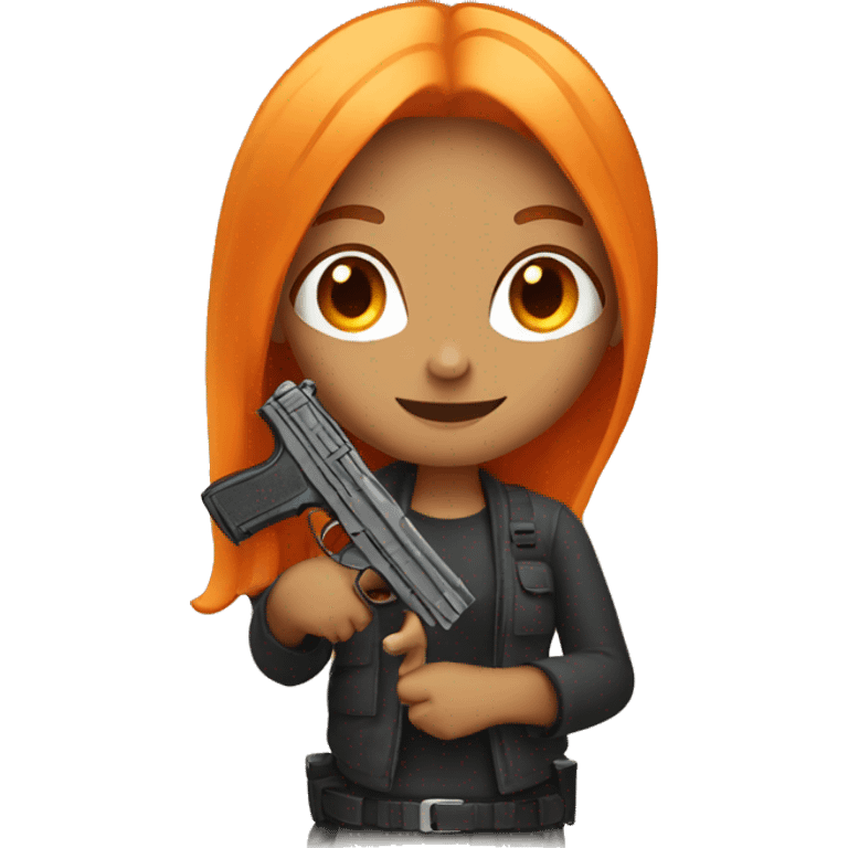 Tan girl with long orange hair holding a gun emoji