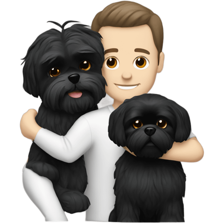 White Man with dark hair hugging black shih tzu  emoji