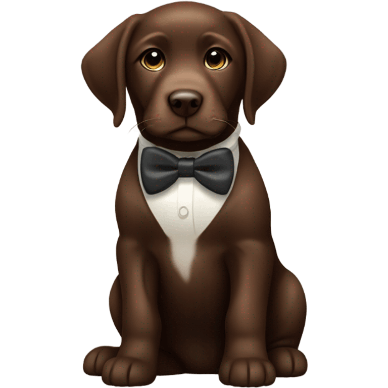 Chocolate labrador cute puppy with small white patch of fur on chest and rich topaz bow tie  emoji