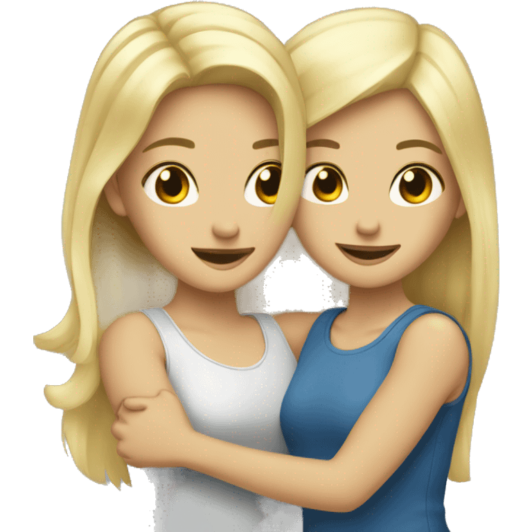 Blonde and brunette girls hugs emoji