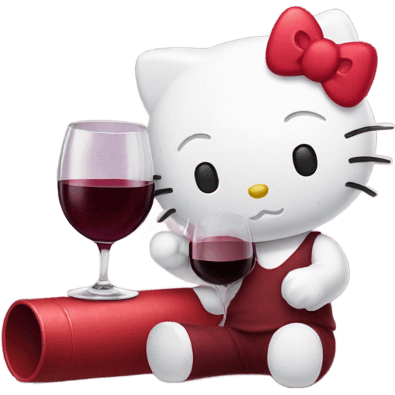 Hello Kitty drinking red wine emoji