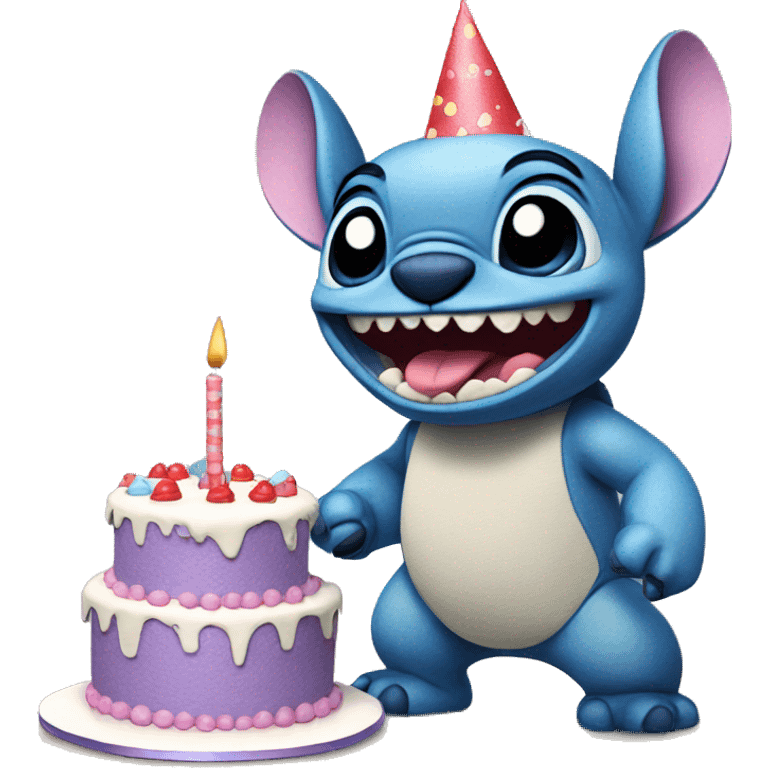 Stich with a birthday cake emoji