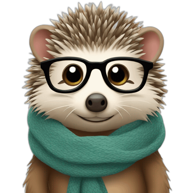 hedgehog with scarf and glasses emoji