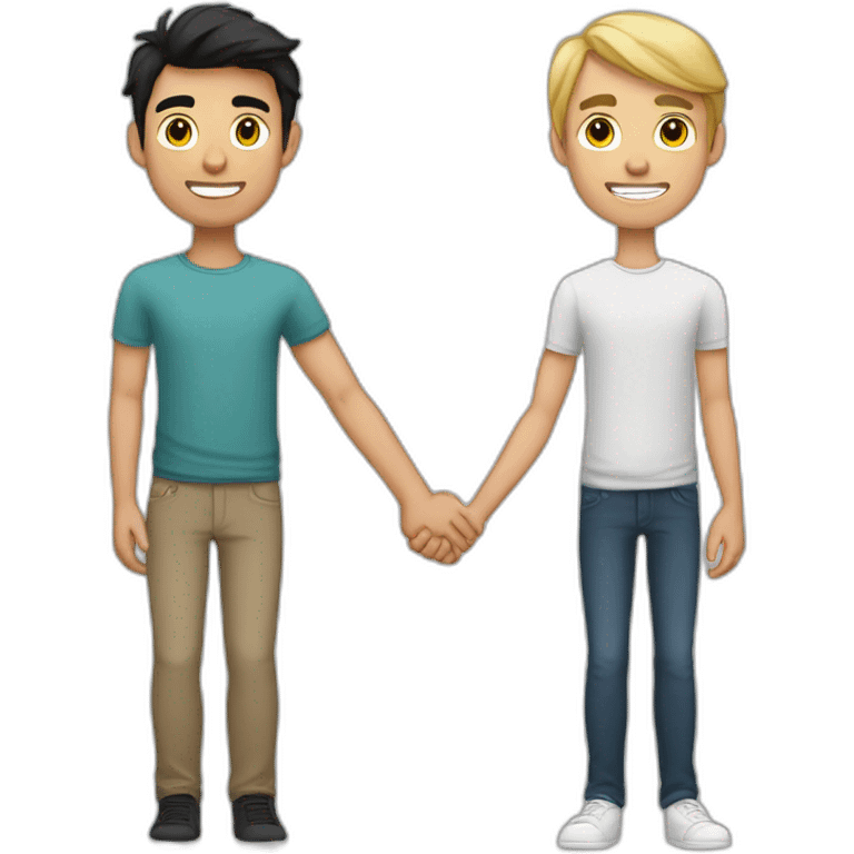 young white Latino skinny brunnet man holding hands with one young Caucasian black haired man emoji