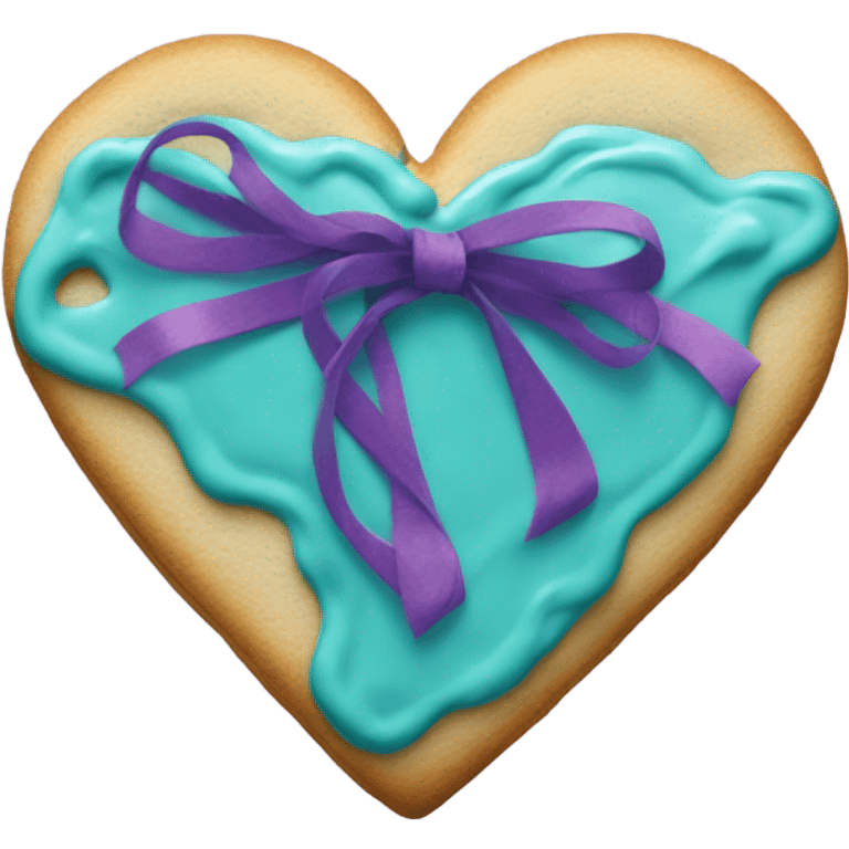 Cookie heart with teal purple support ribbon loop emoji