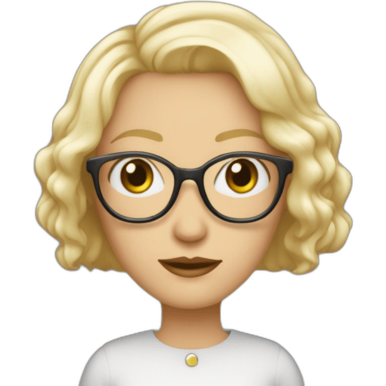 Femme 55 ans yeux verts cheveux fins blonds coupe carré et lunette sur le crâne  emoji