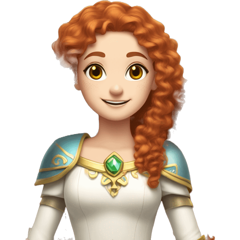 a white girl with long red curly hair and freckles, cosplaying Princess Zelda posing and smiling emoji