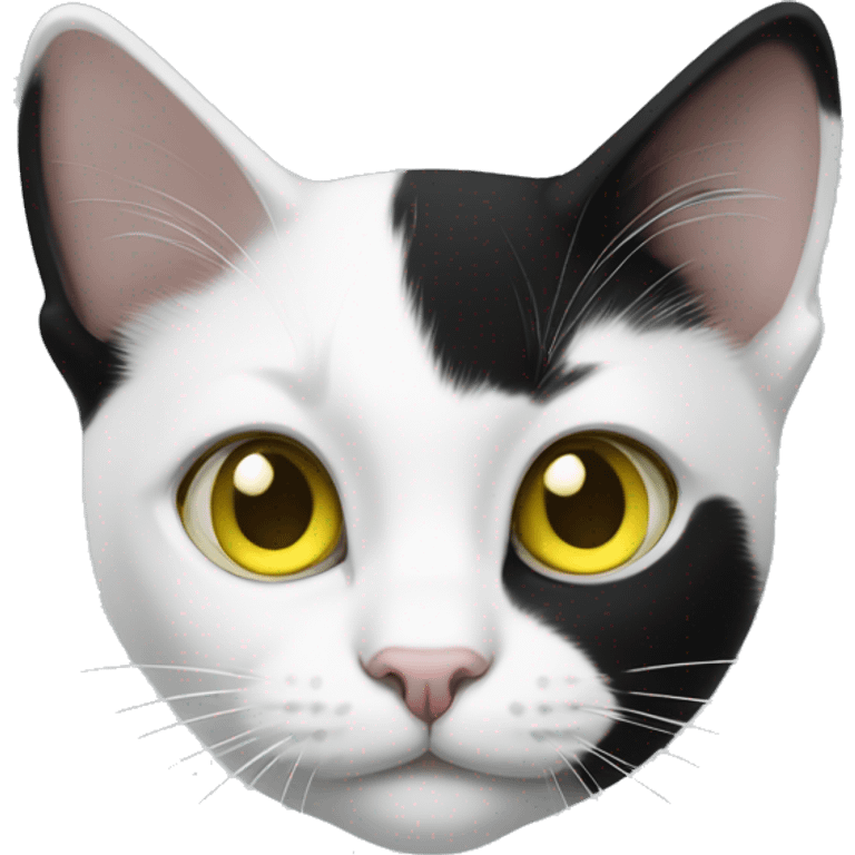 Black and white cat with yellow greenish eyes emoji