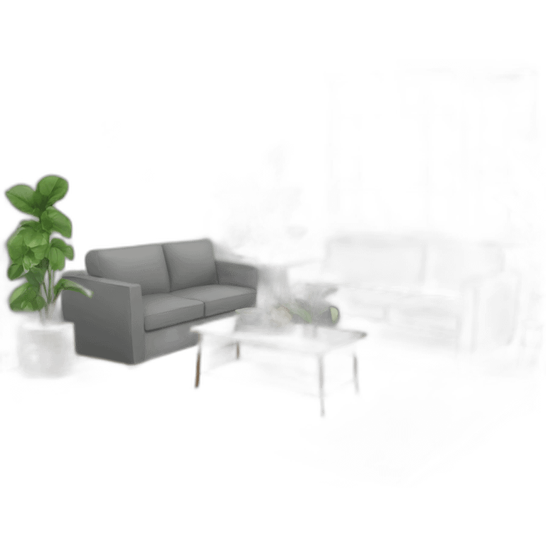 White living room with a grey couch and plants emoji