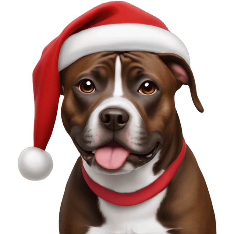 Brown staffy wearing santa hat emoji