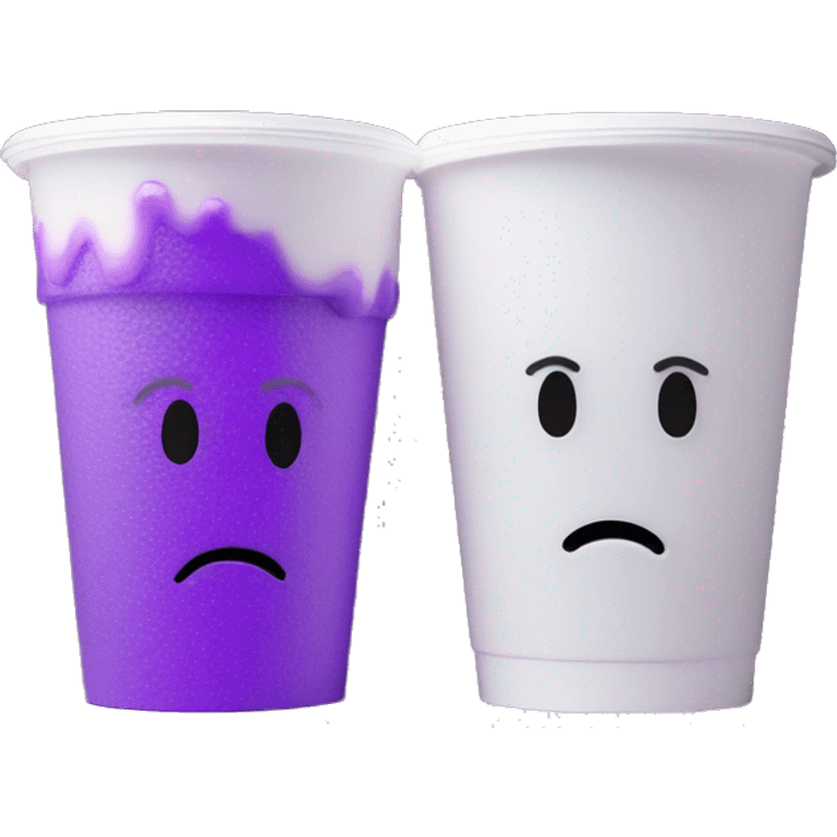 1 white styrofoam cup inside another white styrofoam cup filled with purple ooze and ice cubes emoji