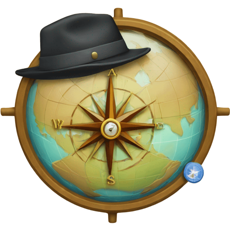 a compass with a hat traveling across the world emoji