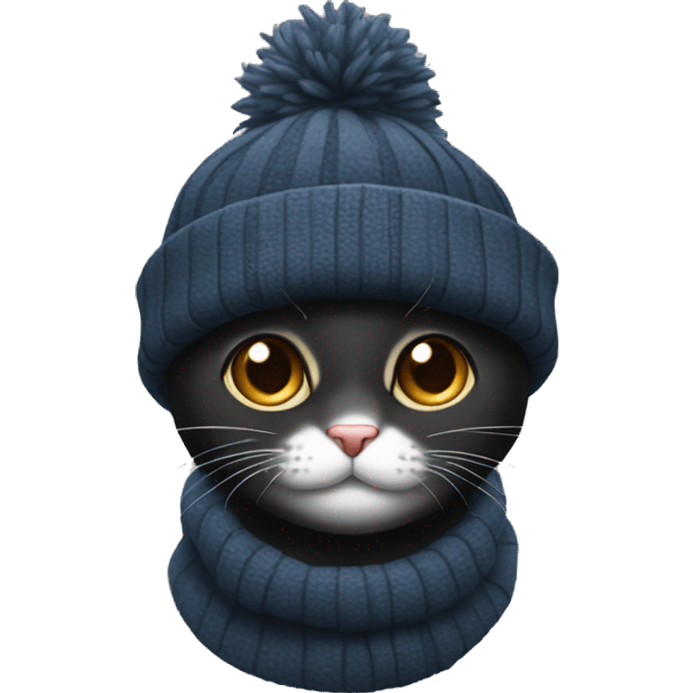 Gato Negro Con gorro de invierno emoji