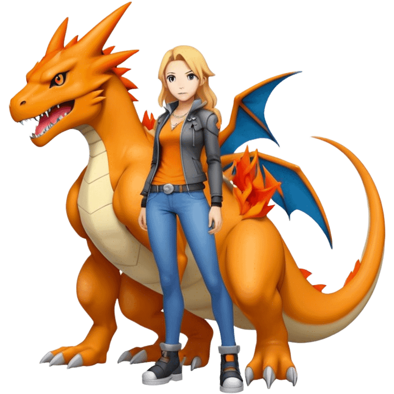 Cool edgy Greymom-Charizard-Digimon, full body  emoji