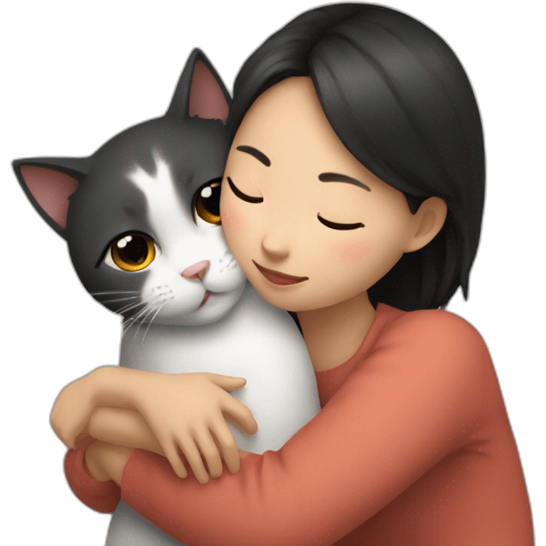 cat cuddles asian human girl emoji