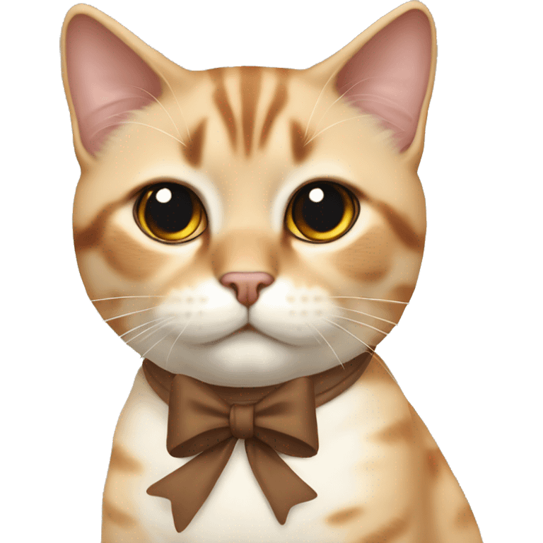 Toasted marshmallow coated cat with brown bow at neck emoji