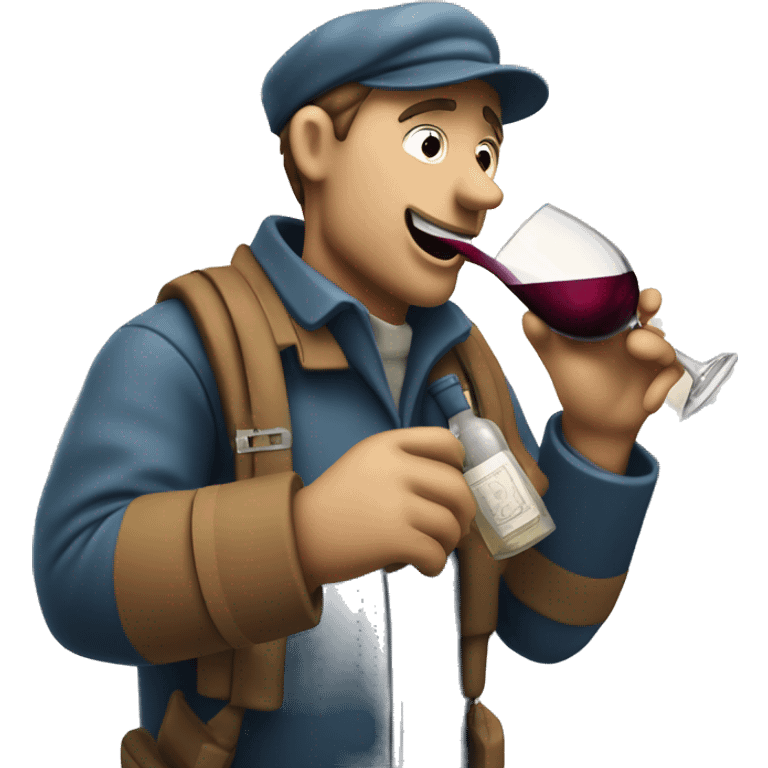 Drunken postman in snow drinking from wine decanter emoji