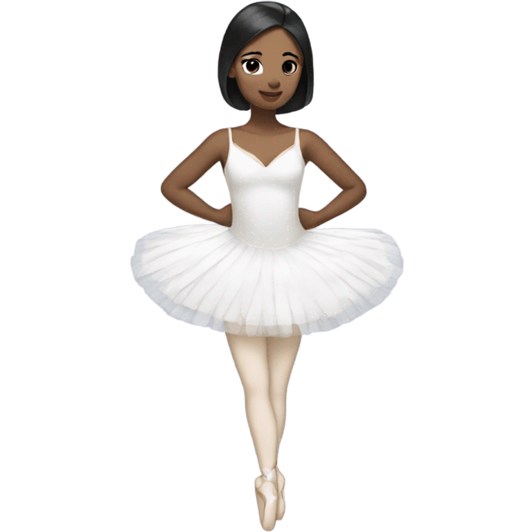 Ballerina with swan dress, fair skin, black hair emoji