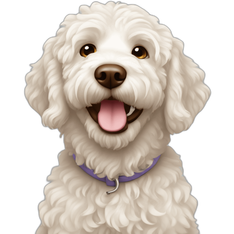 curly white labradoodle with brown nose emoji