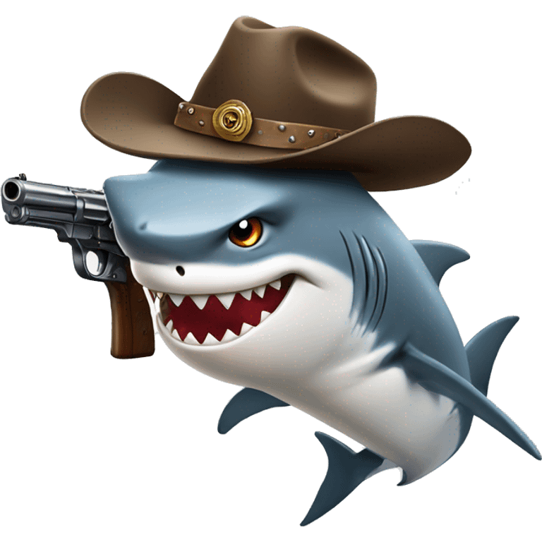 Angry shark in cowboy hat with a gun emoji