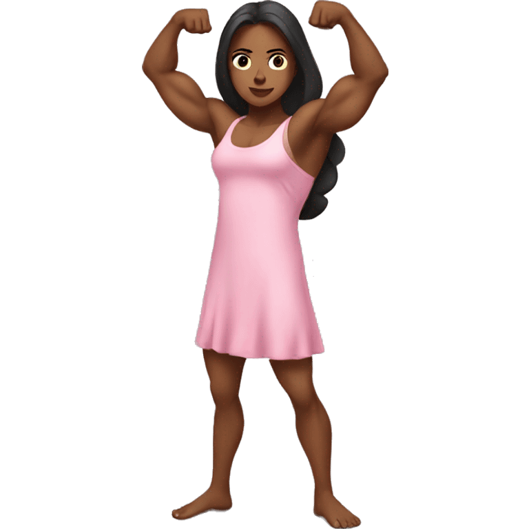 Strong muscle girl flexing in a Pink Nightgown emoji