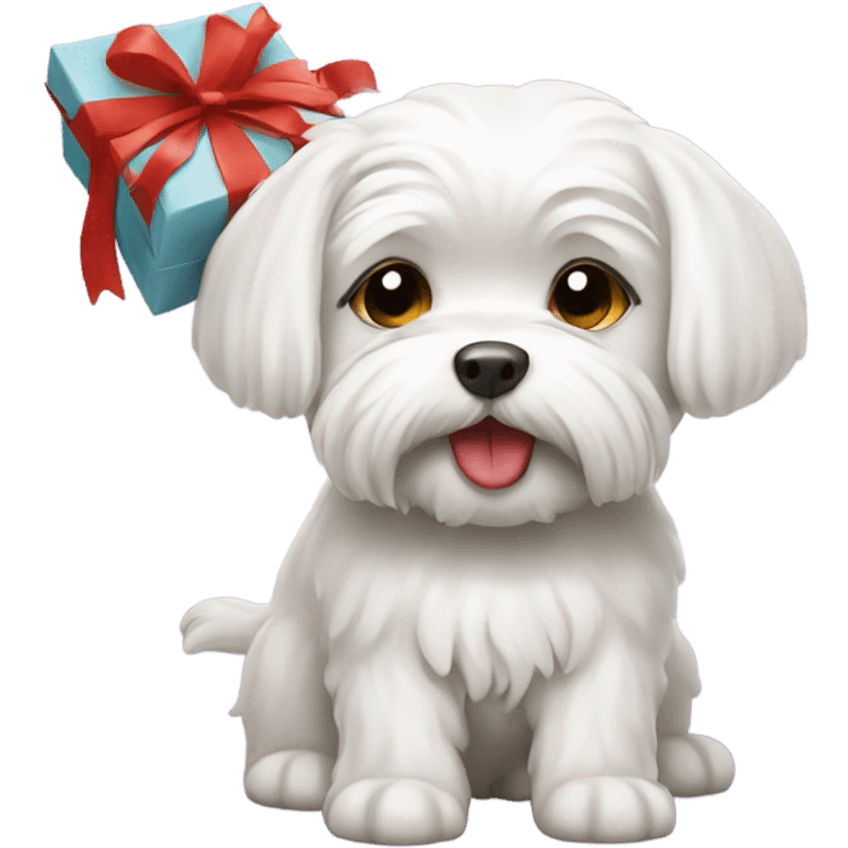 Maltese dog with a gift in its mouth emoji