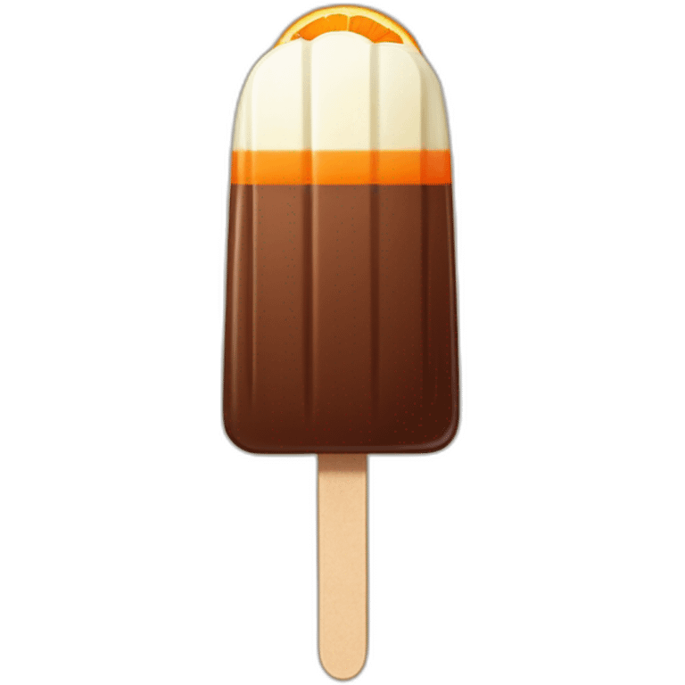 a popsicle with one orange stripe one white stripe and a chocolate top, and who has an arm wearing a sword emoji