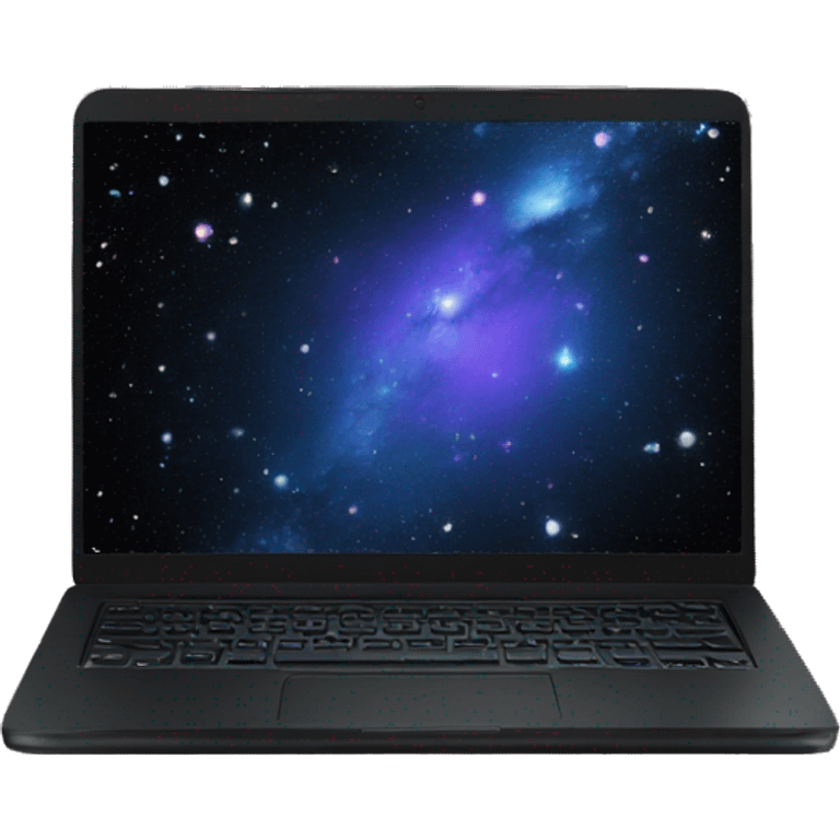 black laptop with galaxy wallpaper emoji