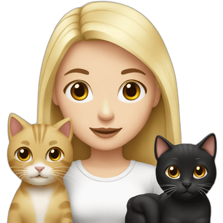 Blond white girl with 2 cats  one brown and one black emoji