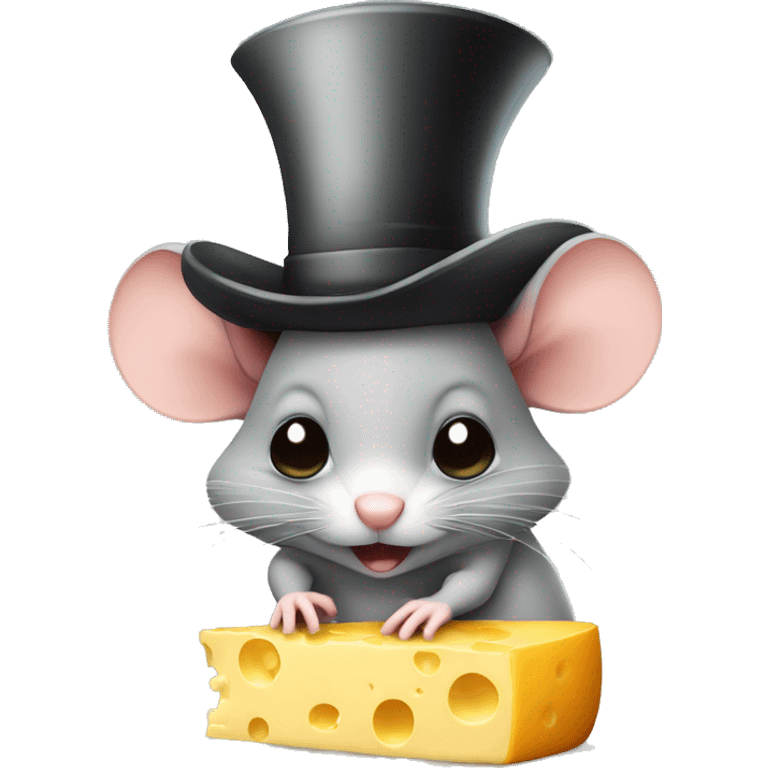 Cute mouse with a top hat who is sad with the cheese emoji