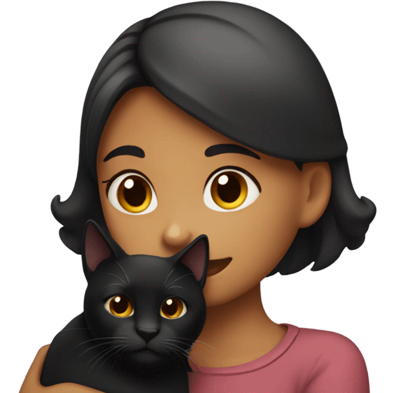 Girl hugging black cat emoji