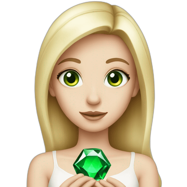 white girl with green eyes, holding a gem in his hands emoji