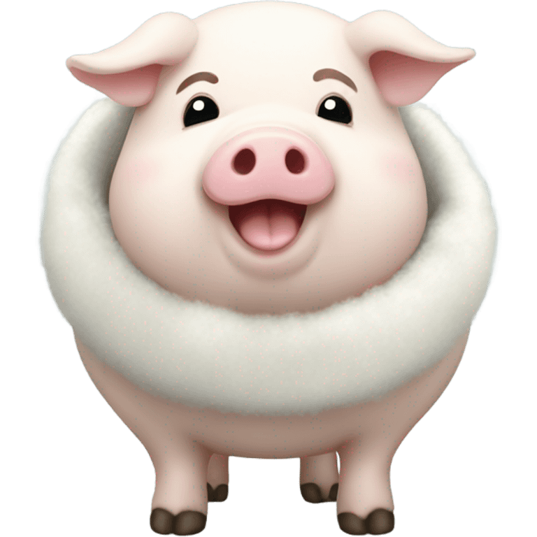 Fat white apotted pig in winter coat emoji