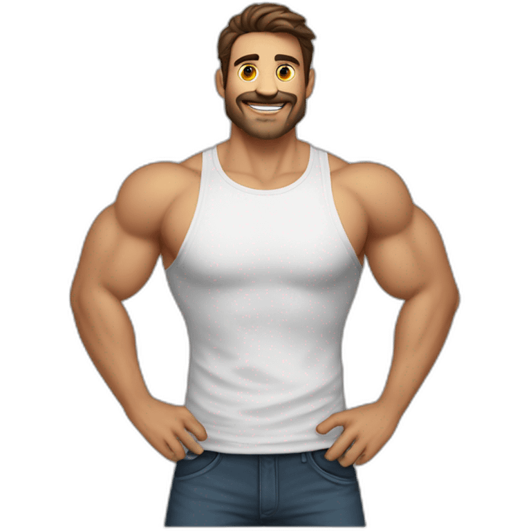 hombre moreno musculoso de costado y con los brazos arriba emoji