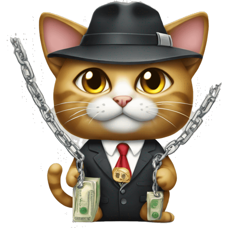 Gangster cat with chain and money emoji