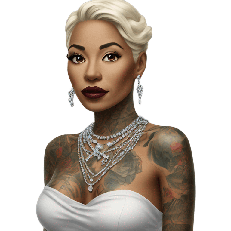 Hyper Realistic tattooed lady wearing expensive jewelry emoji