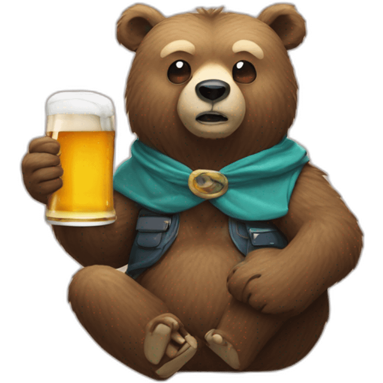 Bear dirnk beer with bird wich beard  emoji