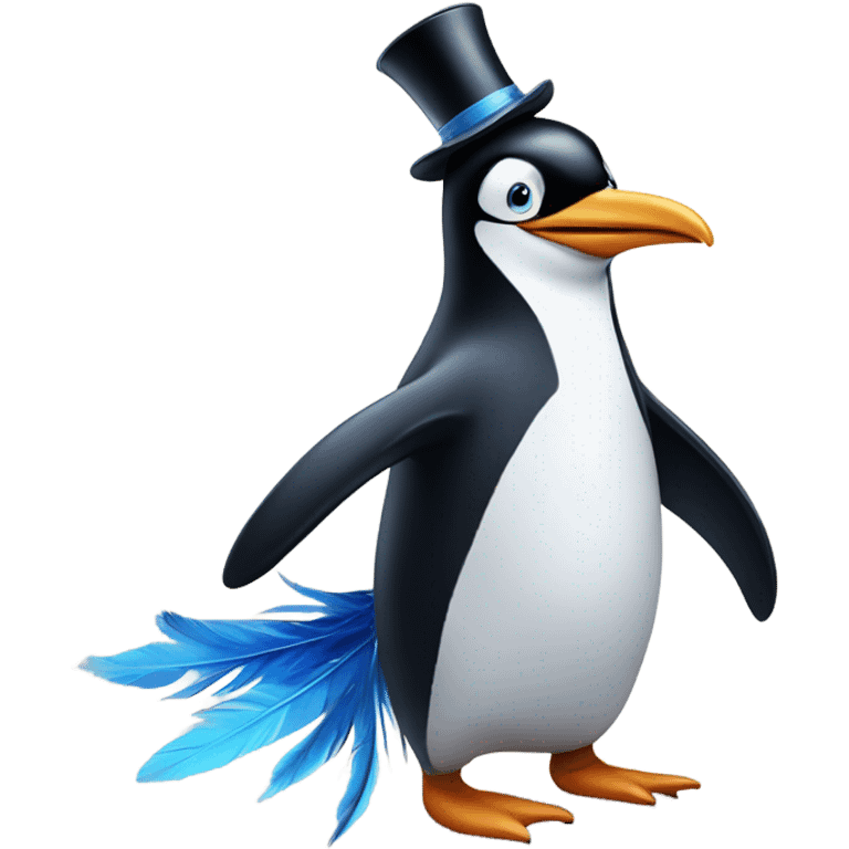 tap dancing penguin with blue feather emoji