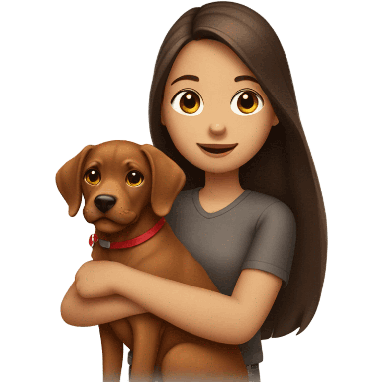 Brunette girl holding red lab emoji