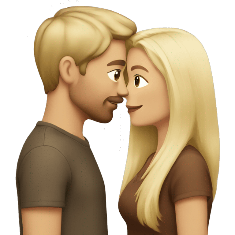 blonde woman and guy with brown hair kissing emoji