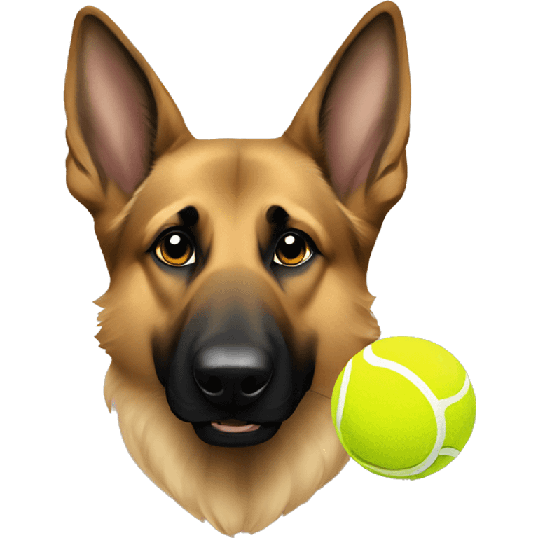 German shepherd with Olympic rings and tennis balls emoji