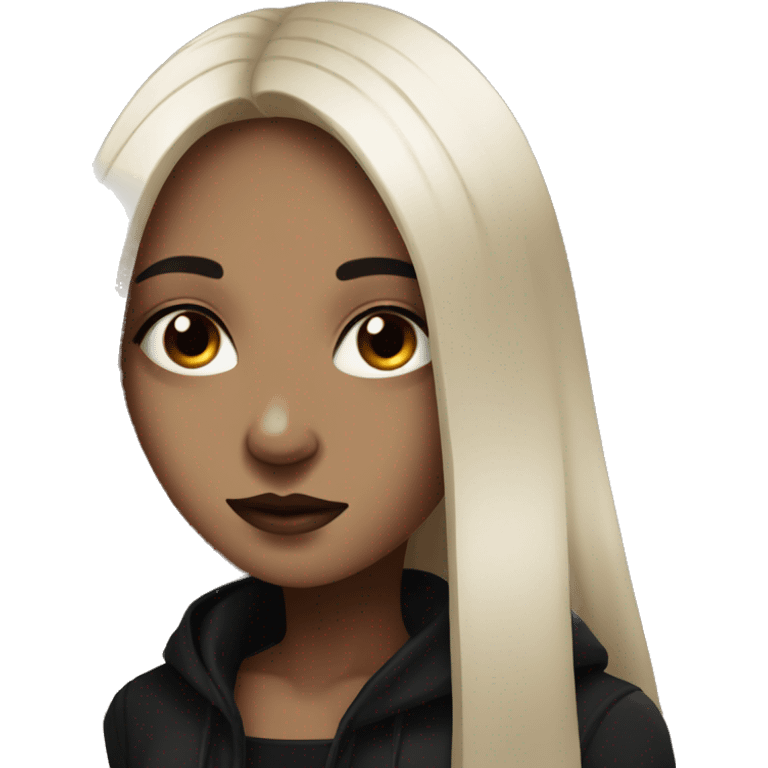 Brown goth girl with long black hair portrait  emoji