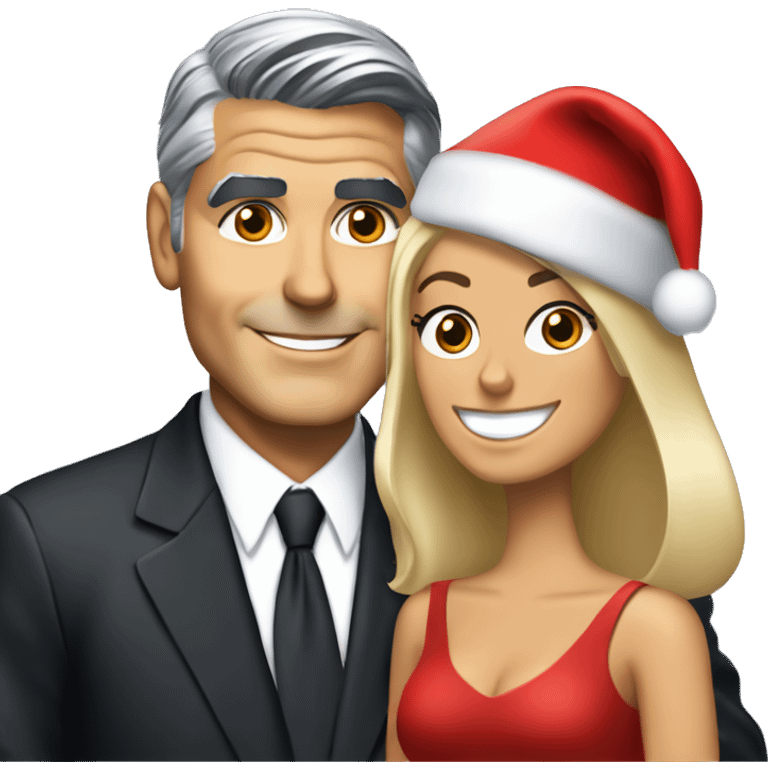 George Clooney & blonde woman holding Yorkshire terrier wearing red santa hat emoji