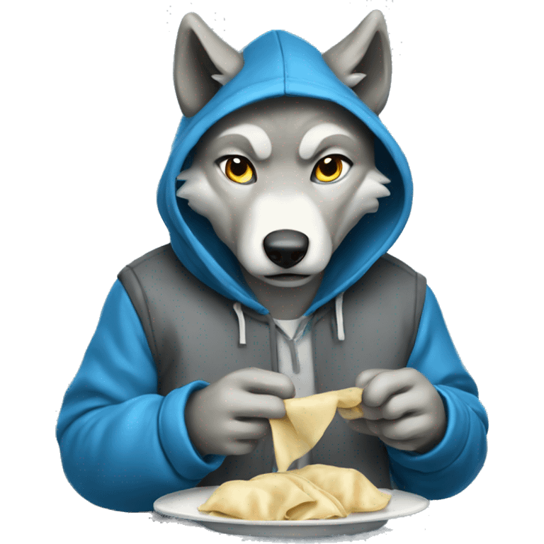  wolf blue wearing hoodie eating dumpling emoji