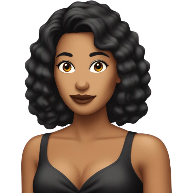 Tanned woman with black hair dressed in 1990s r&b hair, makeup, and attire  emoji