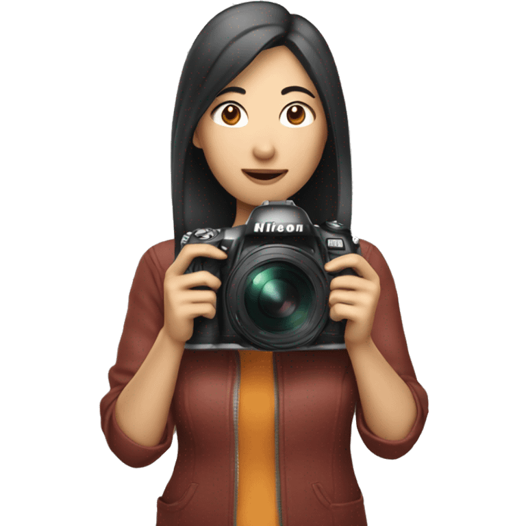 asian woman holding a nikon camera emoji