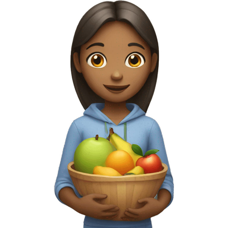 girl holding fruit and looking emoji