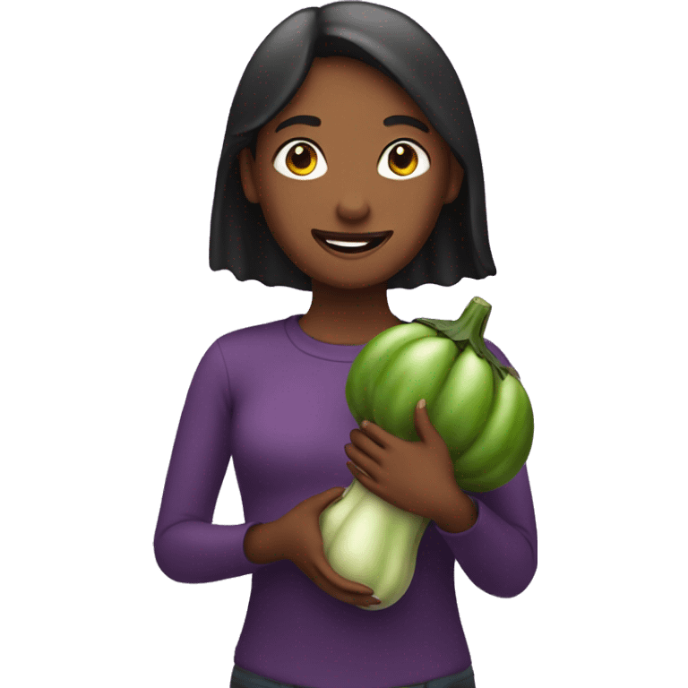 Girl holding eggplant emoji