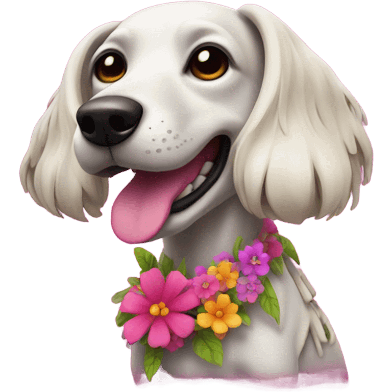 Hot pink skeleton-dog with flowers  emoji